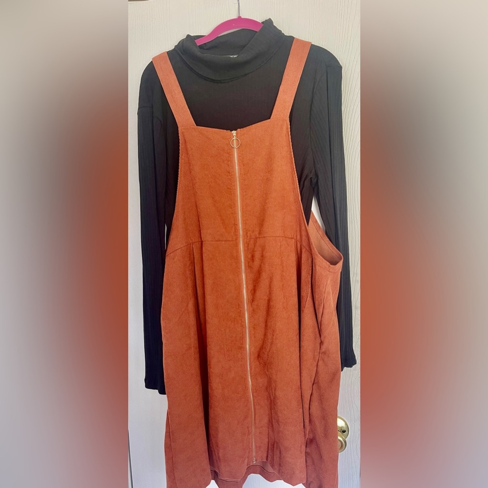 corduroy zipper front dress with black bodysuit